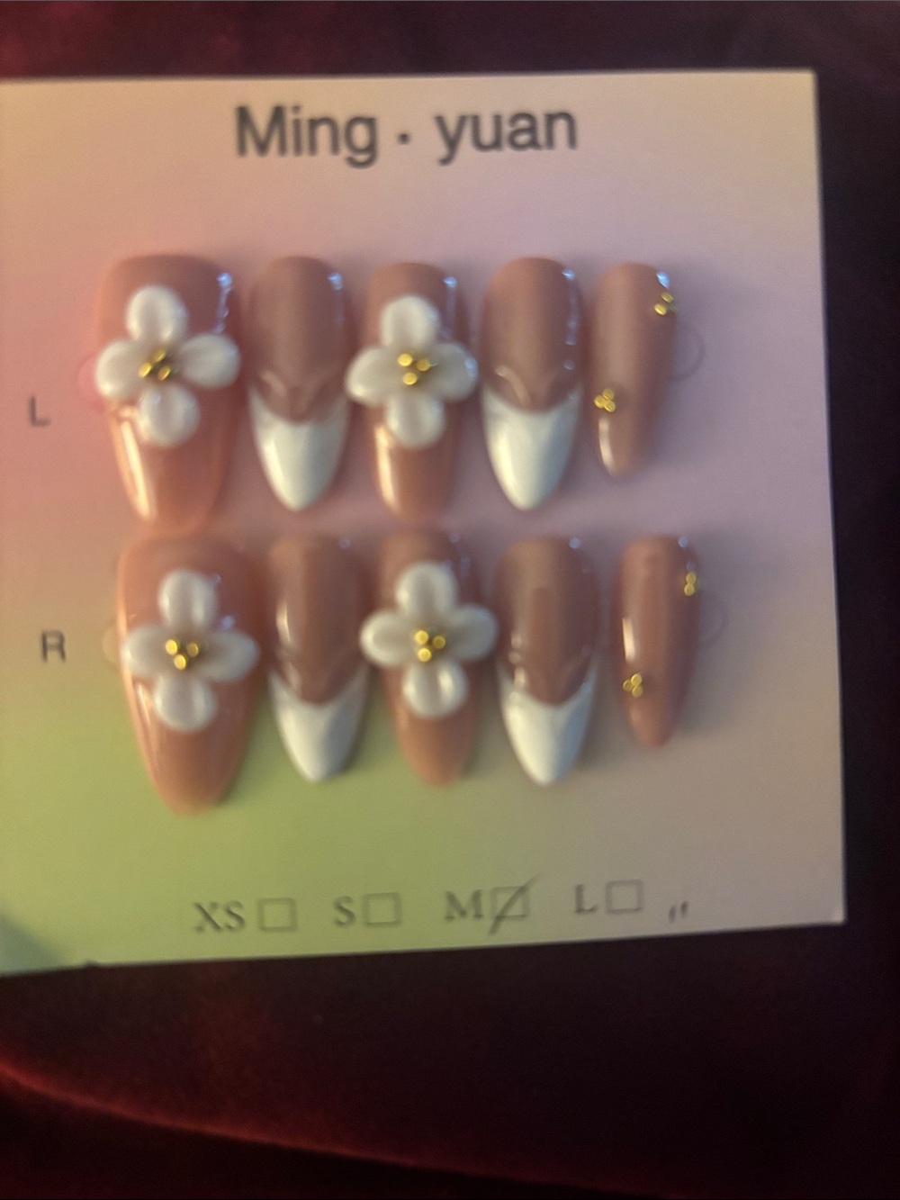 Neutral French Tip Press-On Nails with 3D Floral Accent